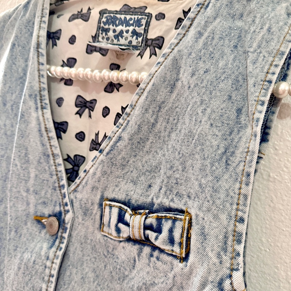 VTG 80s 90s Jordache Denim Vest with Bows - Picture 12 of 16